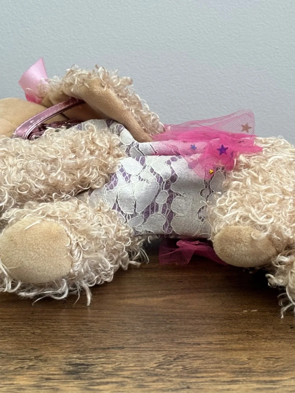 Poochie & Co Girls Puppy Purse Bag Tan Dog Plush Pink Bow Tutu Glitter Lace Toy